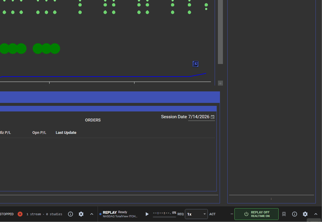 Animated VisualHFT Replay Engine showing virtual-clock playback, speed controls, bookmarks, and active-provider state