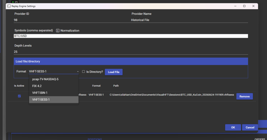 VisualHFT replay formats and ingestion paths
